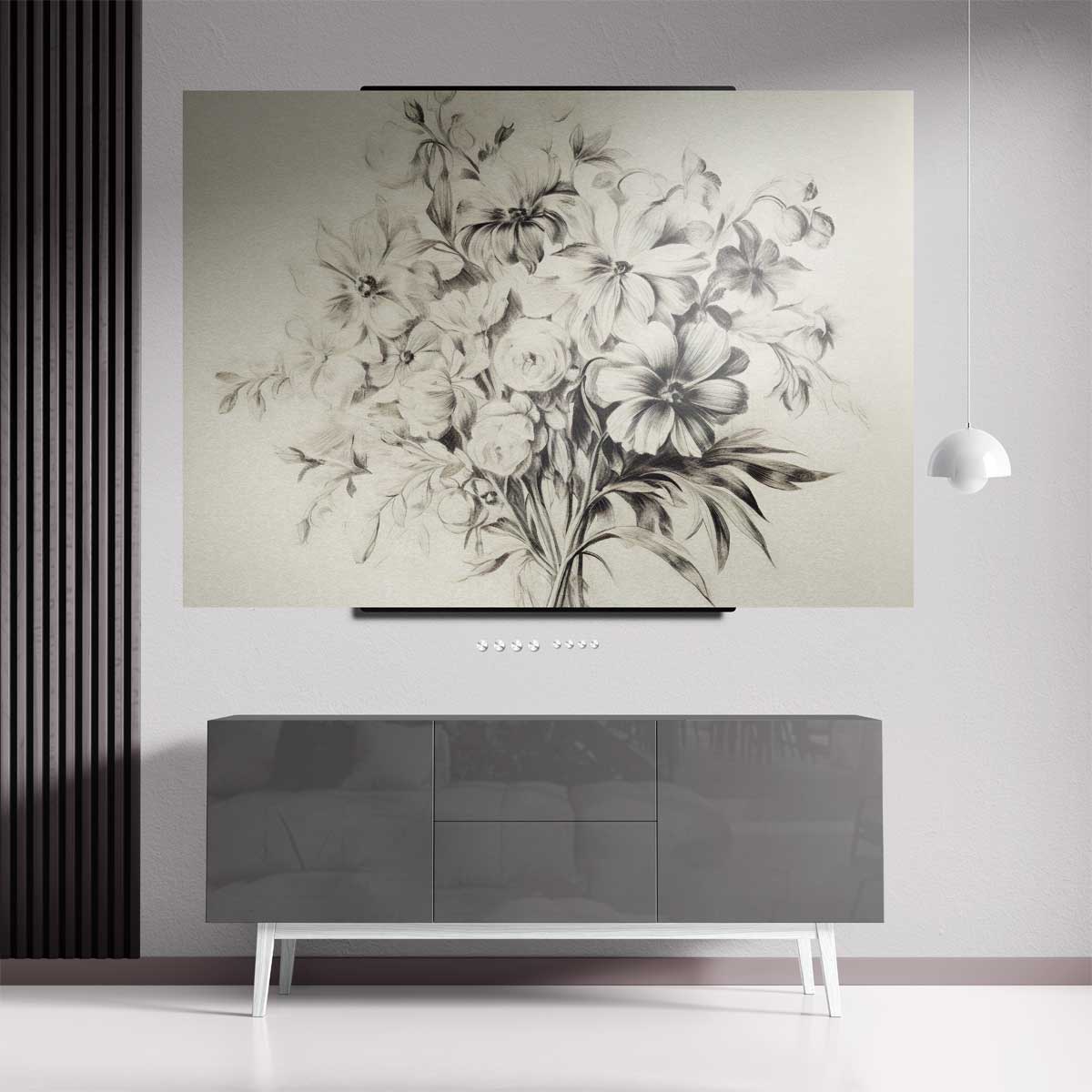 Elegante Bloemenpracht in Potlood Kunstwerk-canvas-dibond-plexiglas-wanddecoratie-WallArtistic