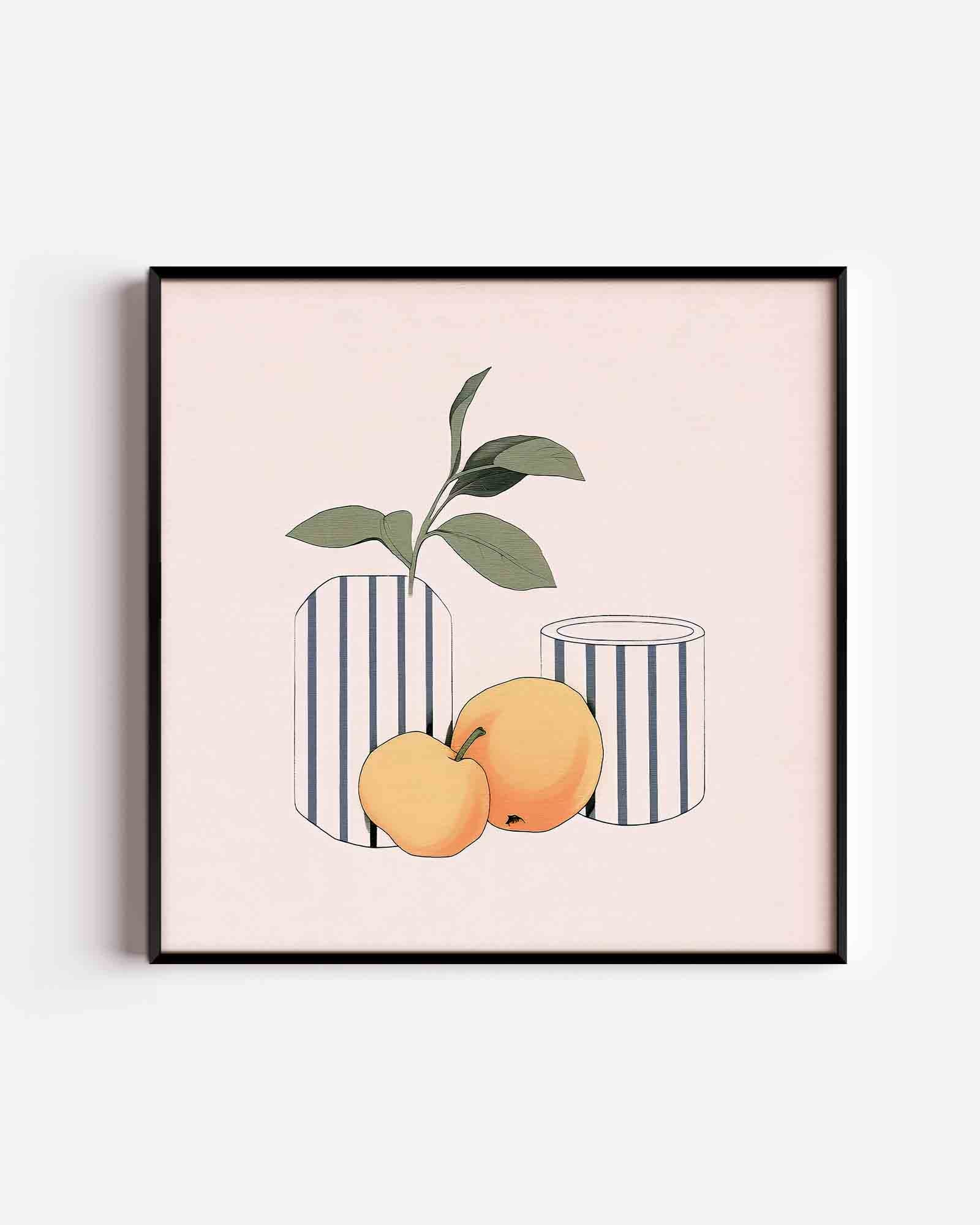 Gestreepte vazen met fruit Poster