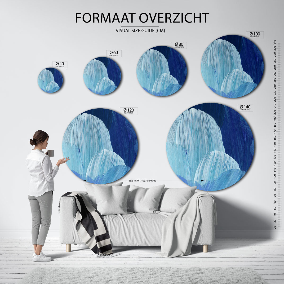 Blauwe penseelstreken Muurcirkel