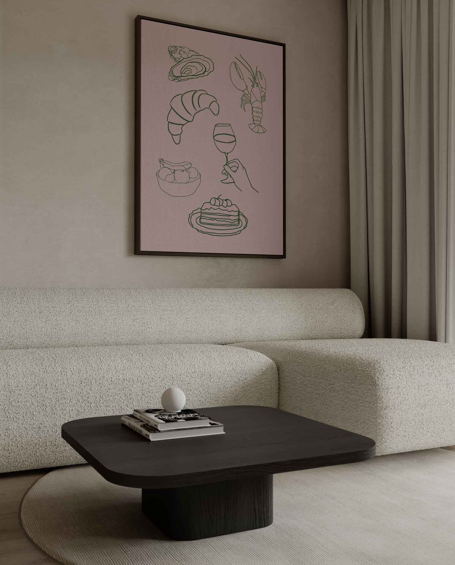 Culinaire Illustratie op Roze Kunstwerk-canvas-dibond-plexiglas-wanddecoratie-WallArtistic