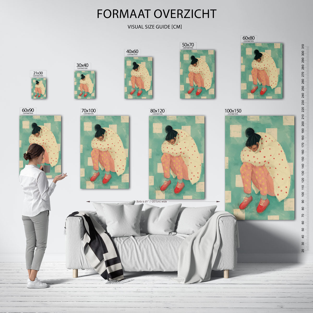 Vrouw in stippenjas Poster