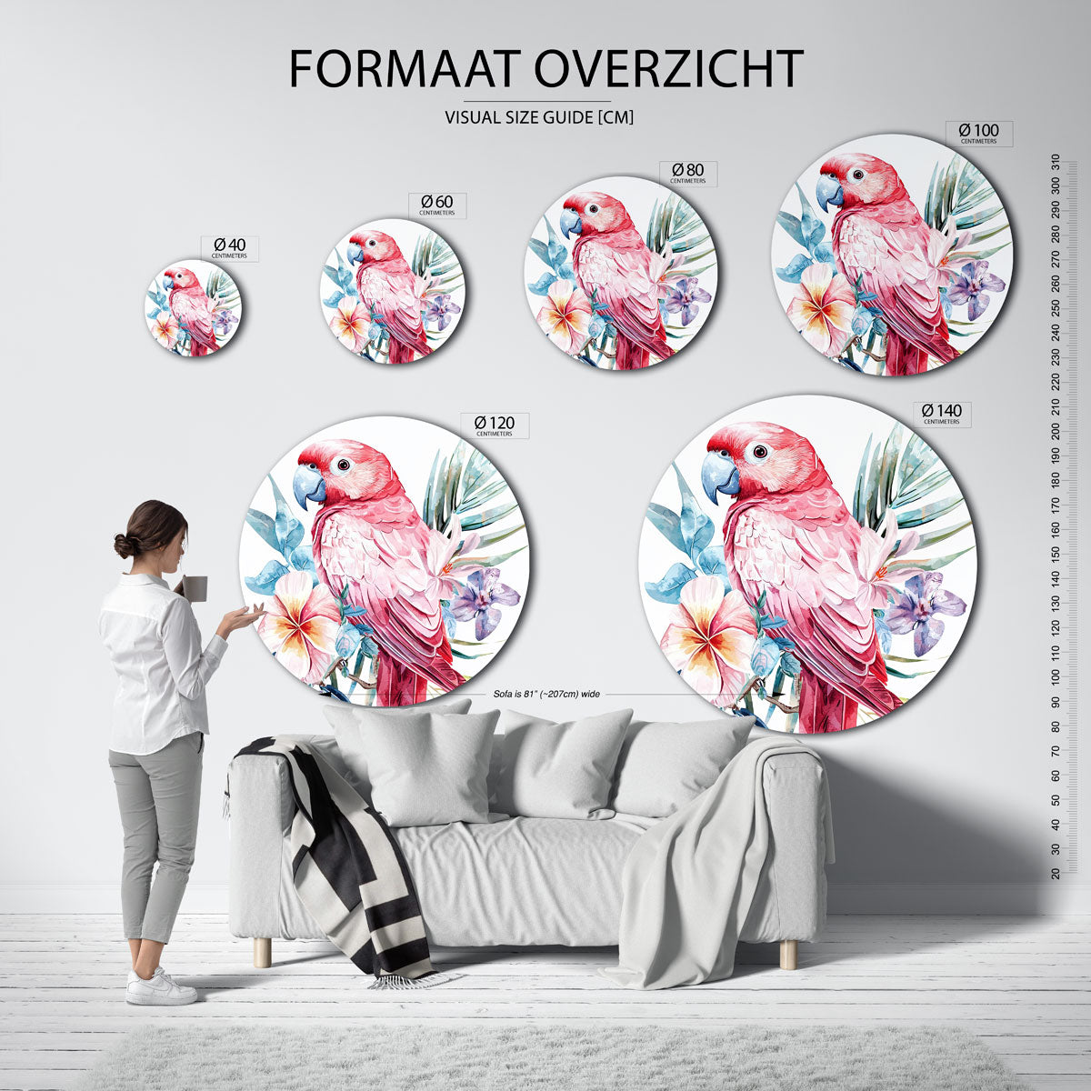 Papegaai en bloemen Muurcirkel