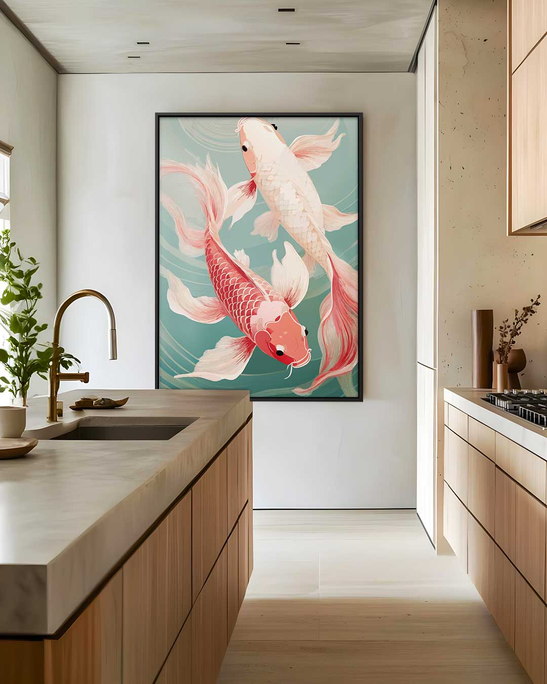 Dansende Koi Vissen Kunstwerk-canvas-dibond-plexiglas-wanddecoratie-WallArtistic