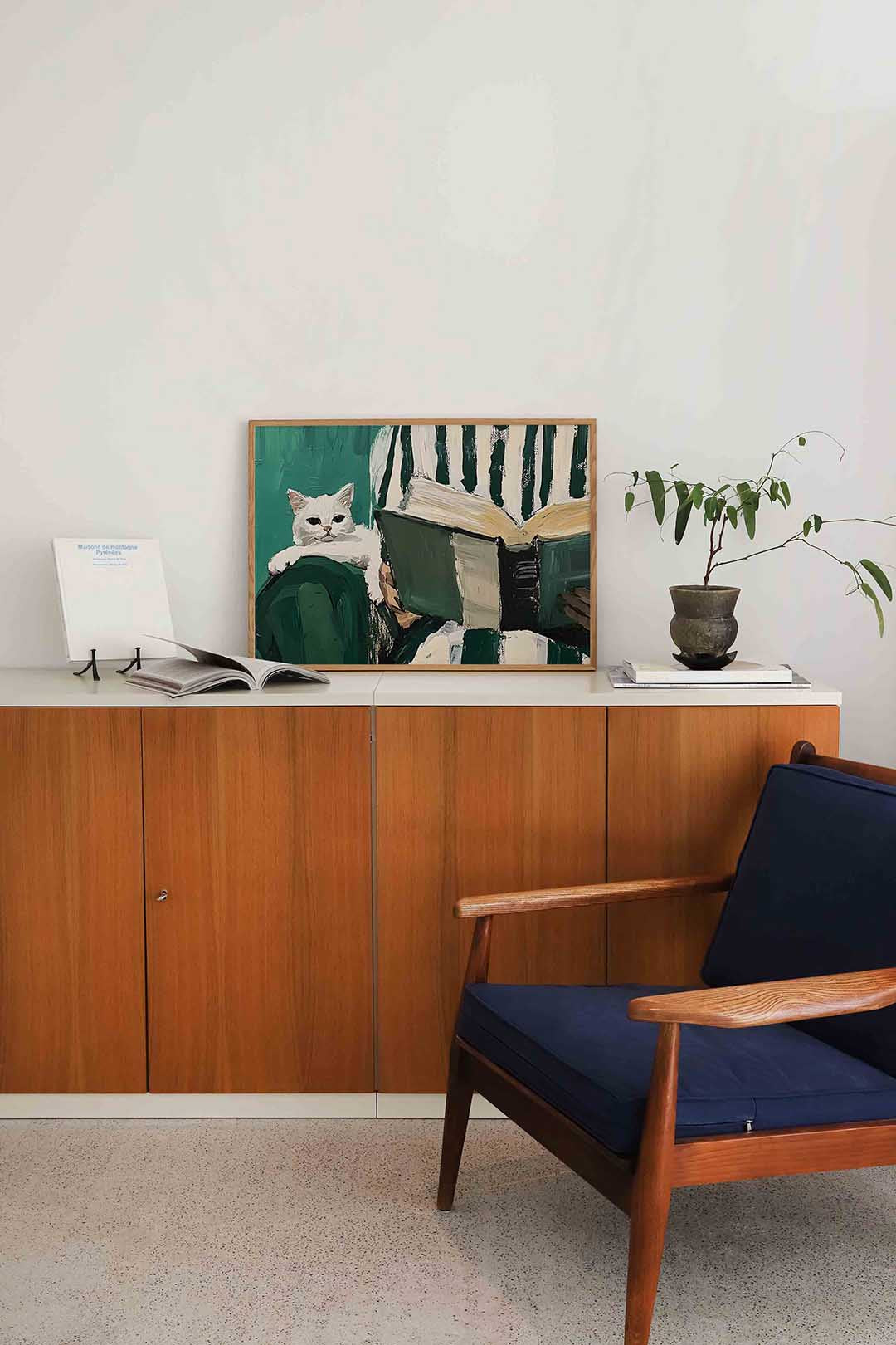 Witte kat en boek Poster