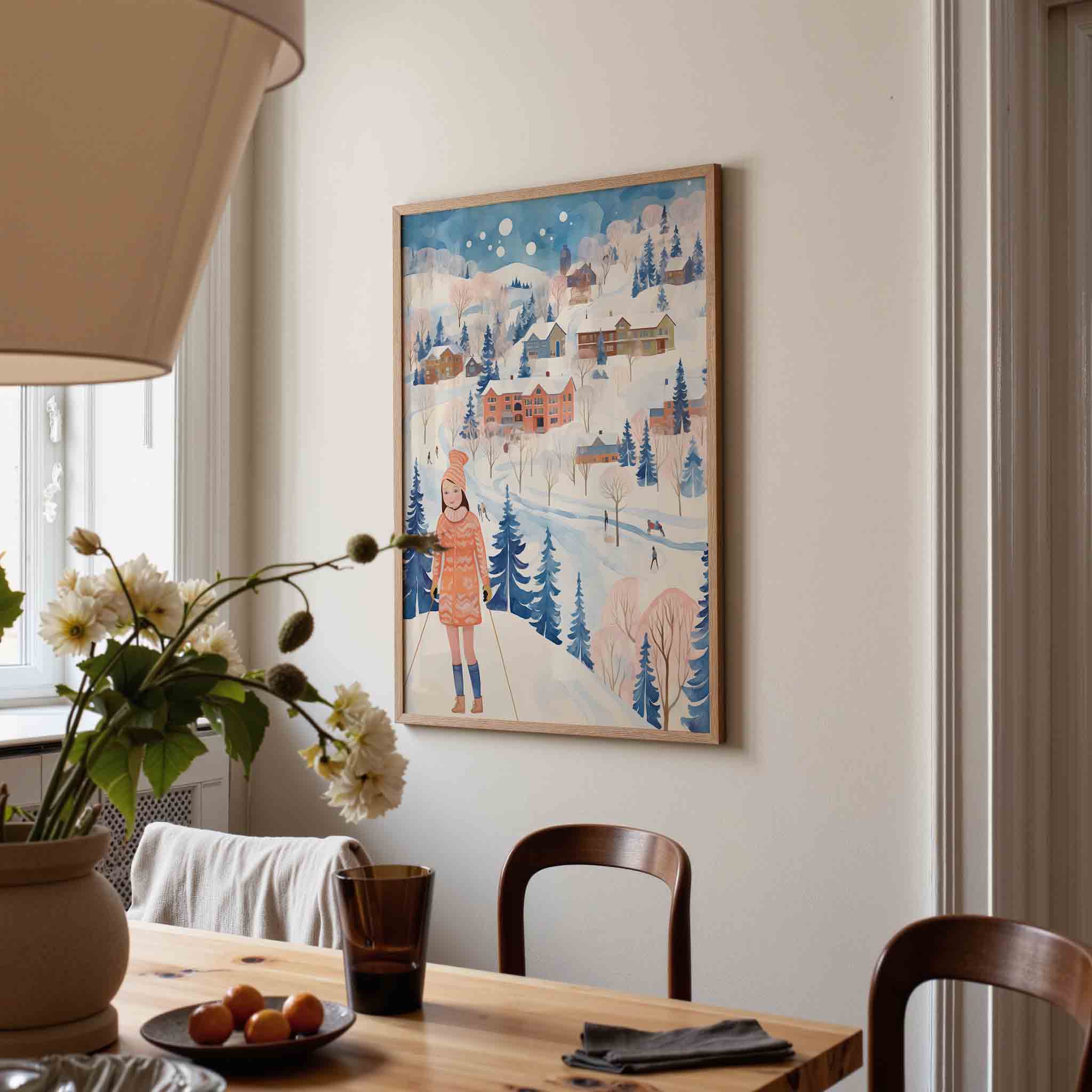 Winterlandschap met skiër Poster
