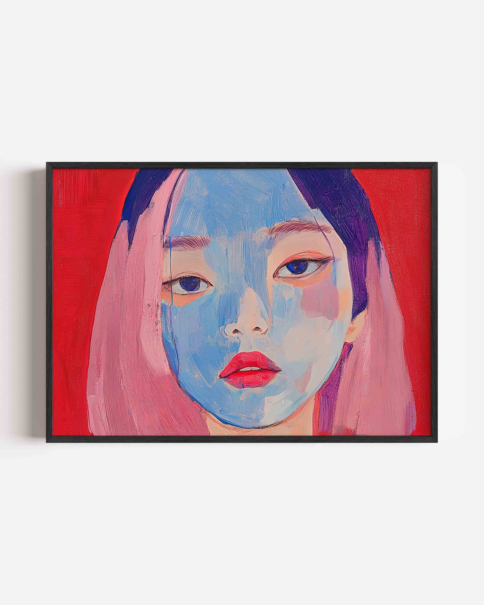 Portret met blauwe en roze tinten Poster