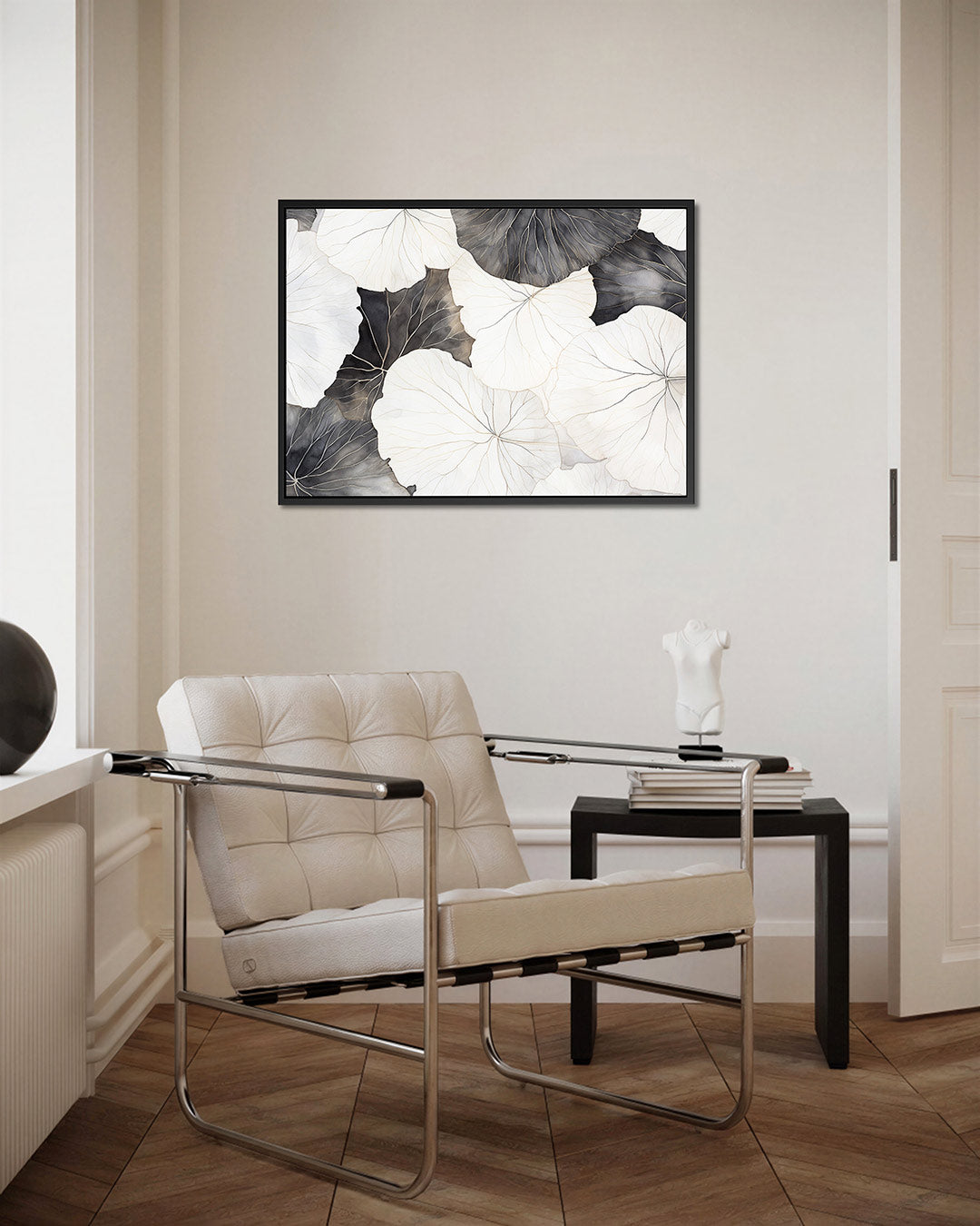 Bladpatroon in zwart wit Kunstwerk