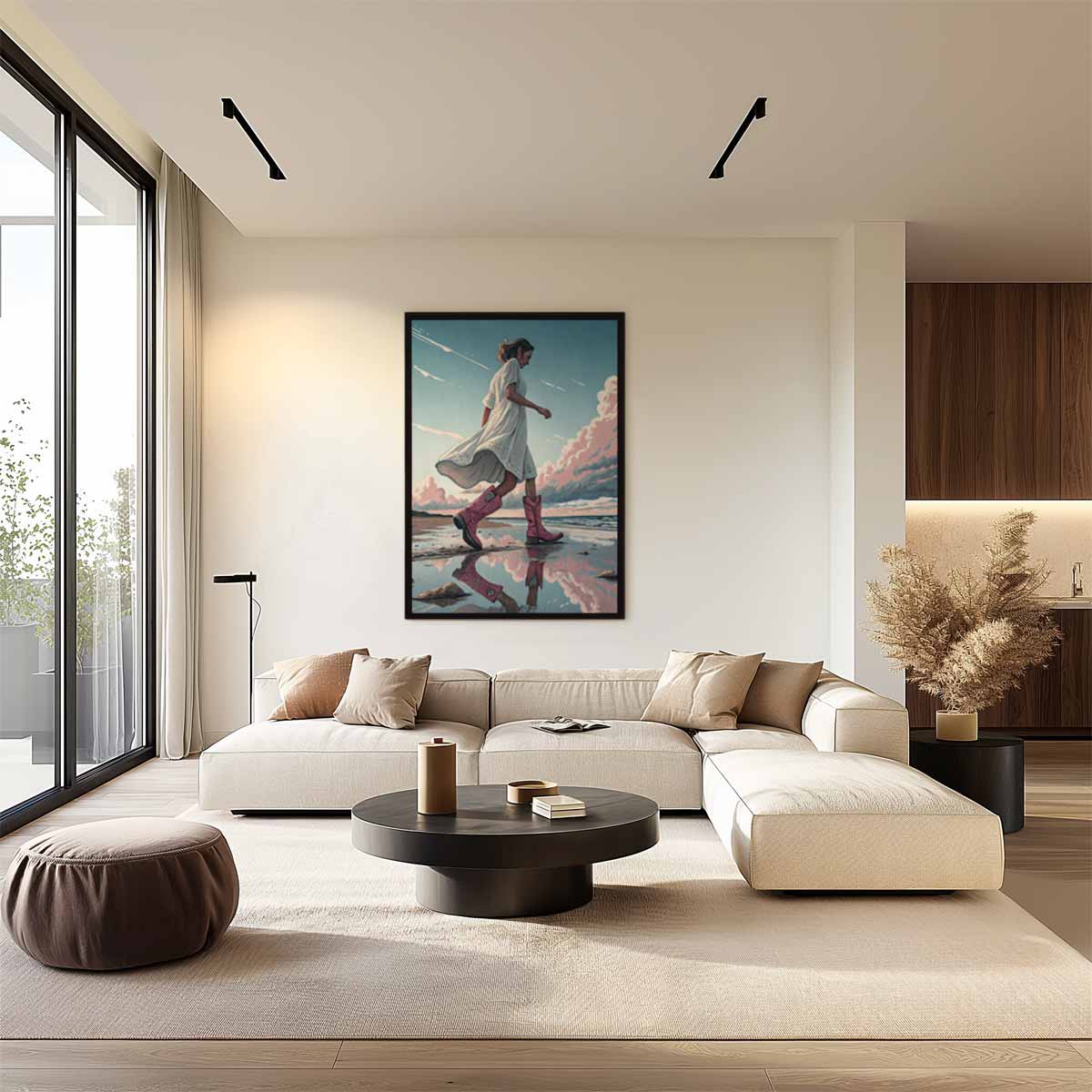 Stijlvolle Wandeling aan de Kust Kunstwerk-canvas-dibond-plexiglas-wanddecoratie-WallArtistic