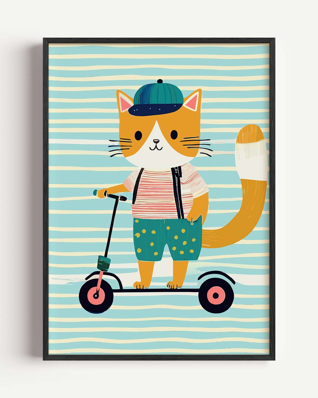 Speelse Kat op Step Poster-WallArtistic