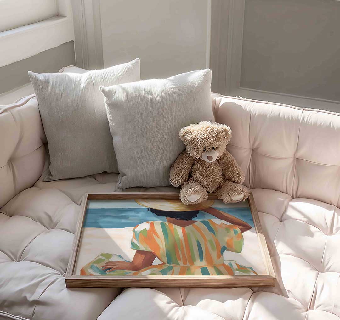 Vrouw met hoed bij zee Poster