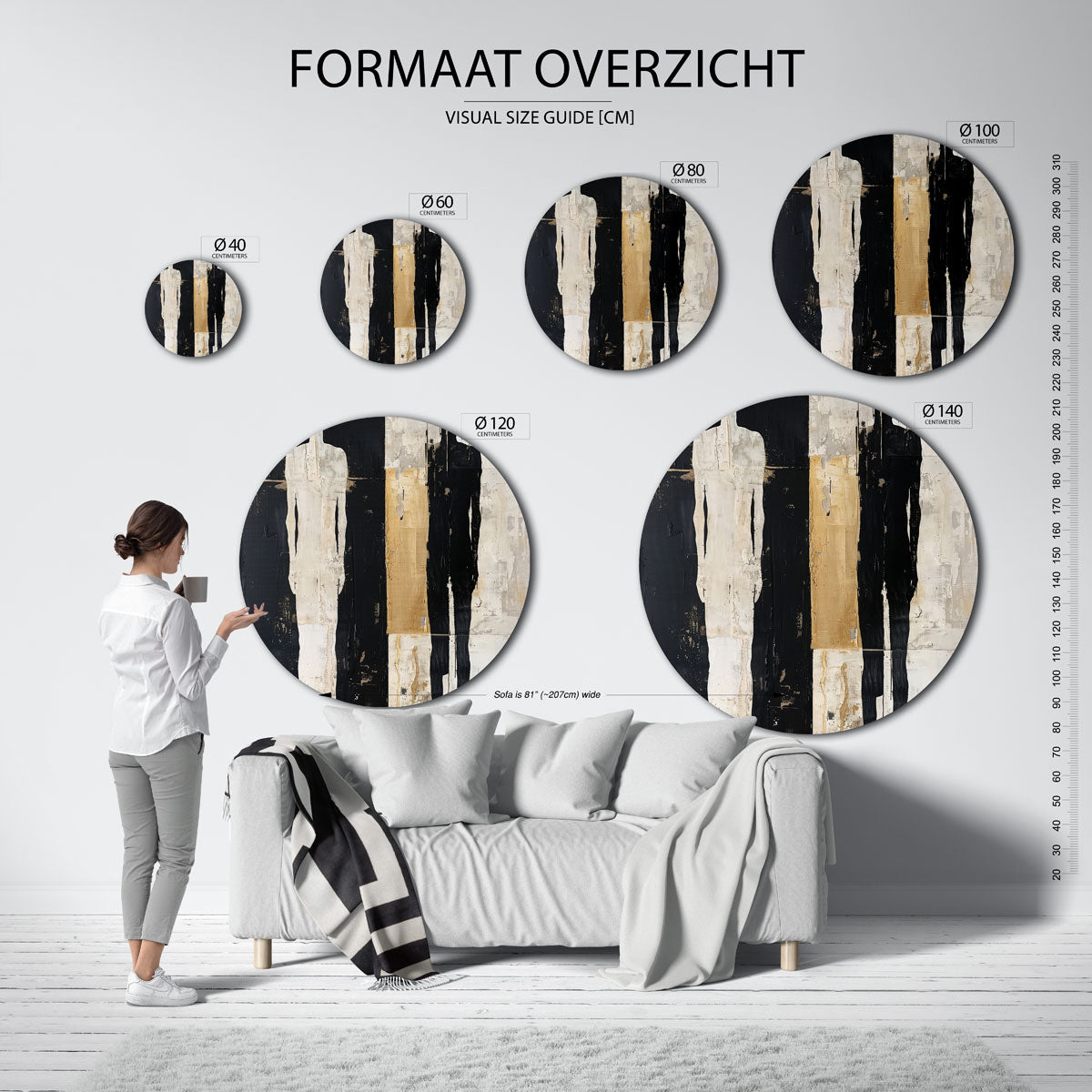 Silhouetten in zwart en beige Muurcirkel