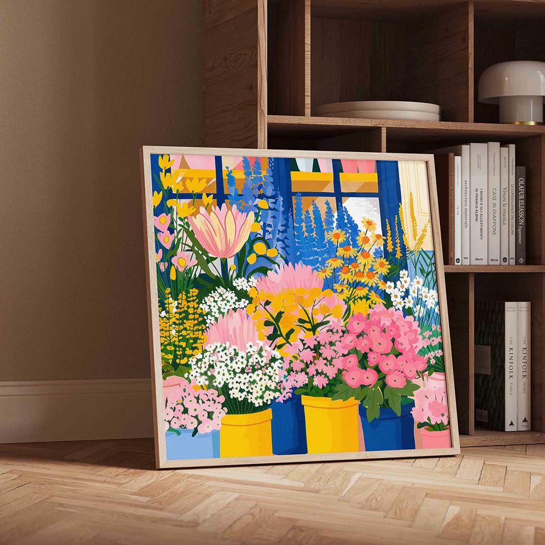 Bloemenzee voor raam Poster