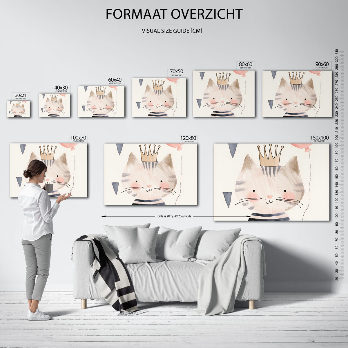 Kat met kroon en ballon Poster