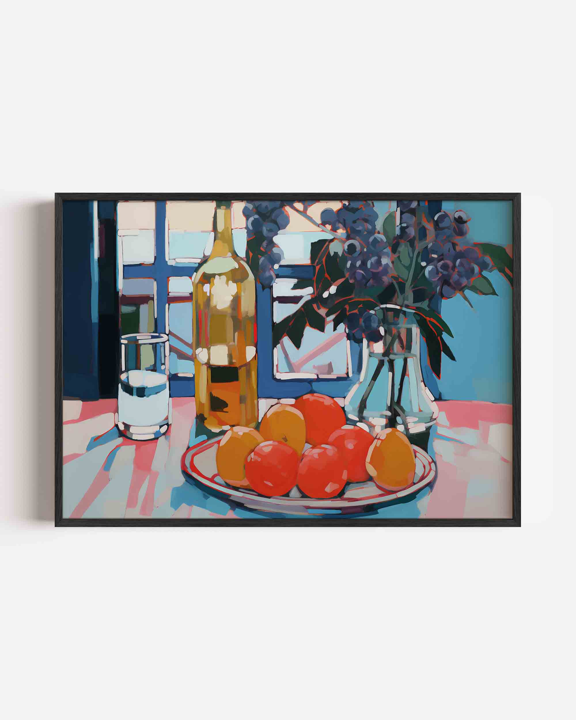 Stilleven met fruit en fles Poster