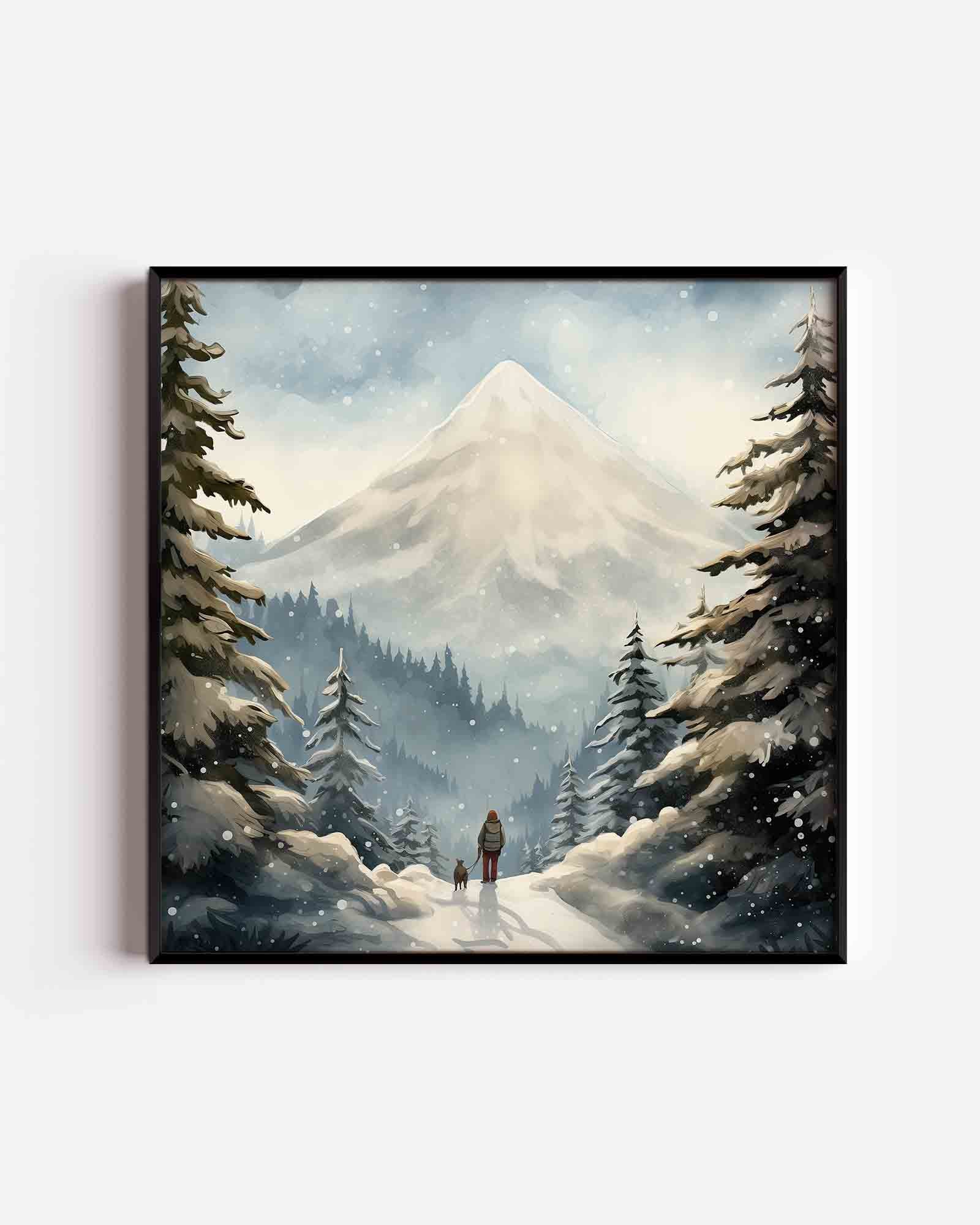 Winterlandschap met berg Poster