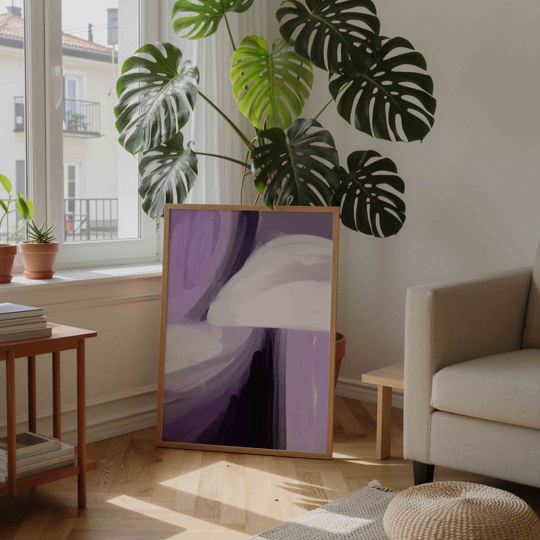 Paarse en witte abstracte Poster