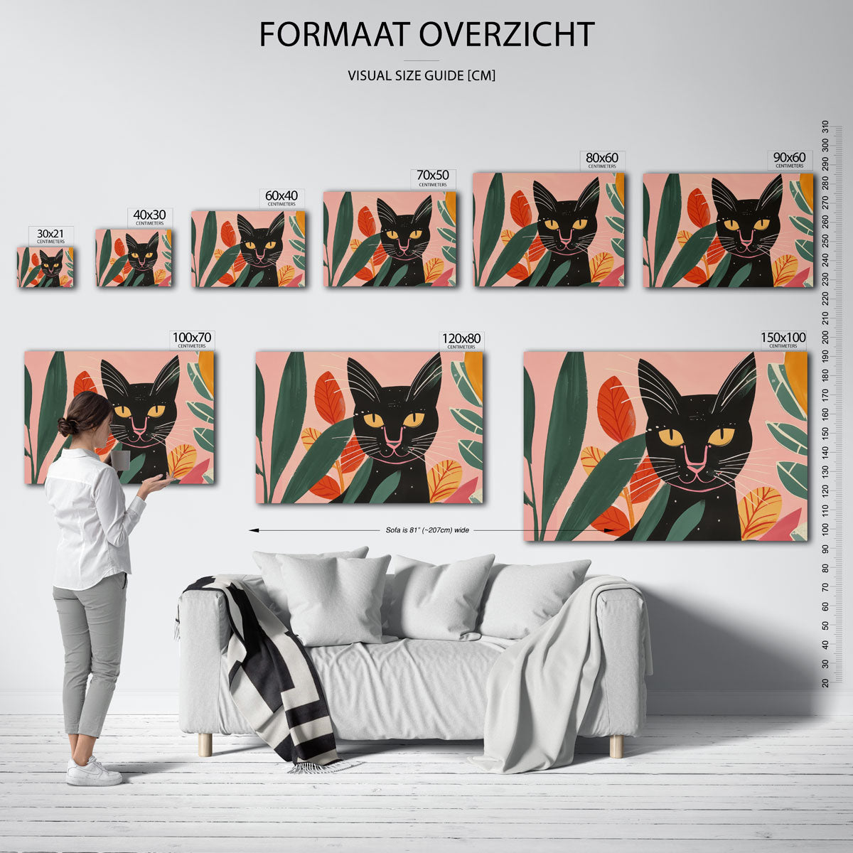 Kat met bladeren Poster
