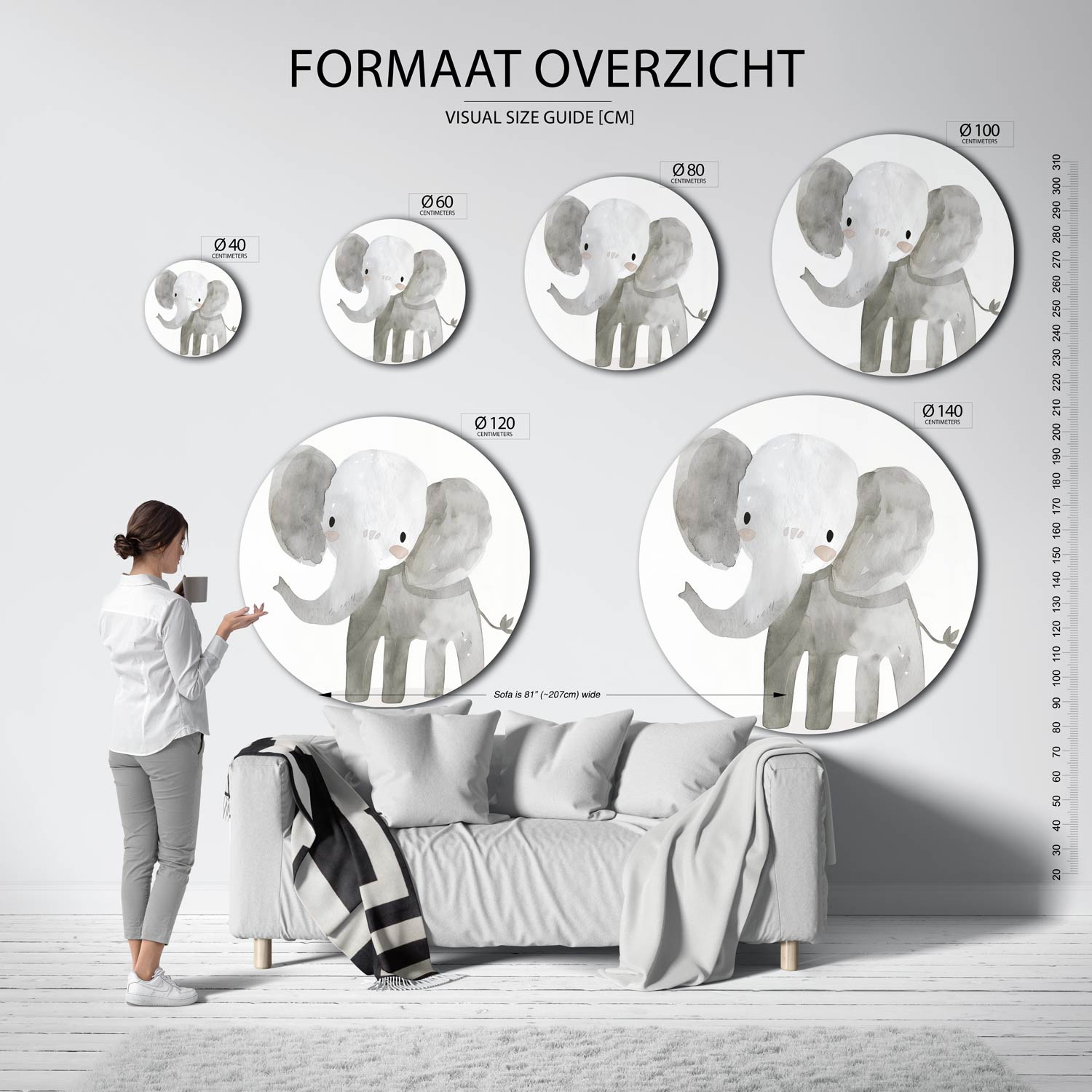 Schattige olifant Muurcirkel