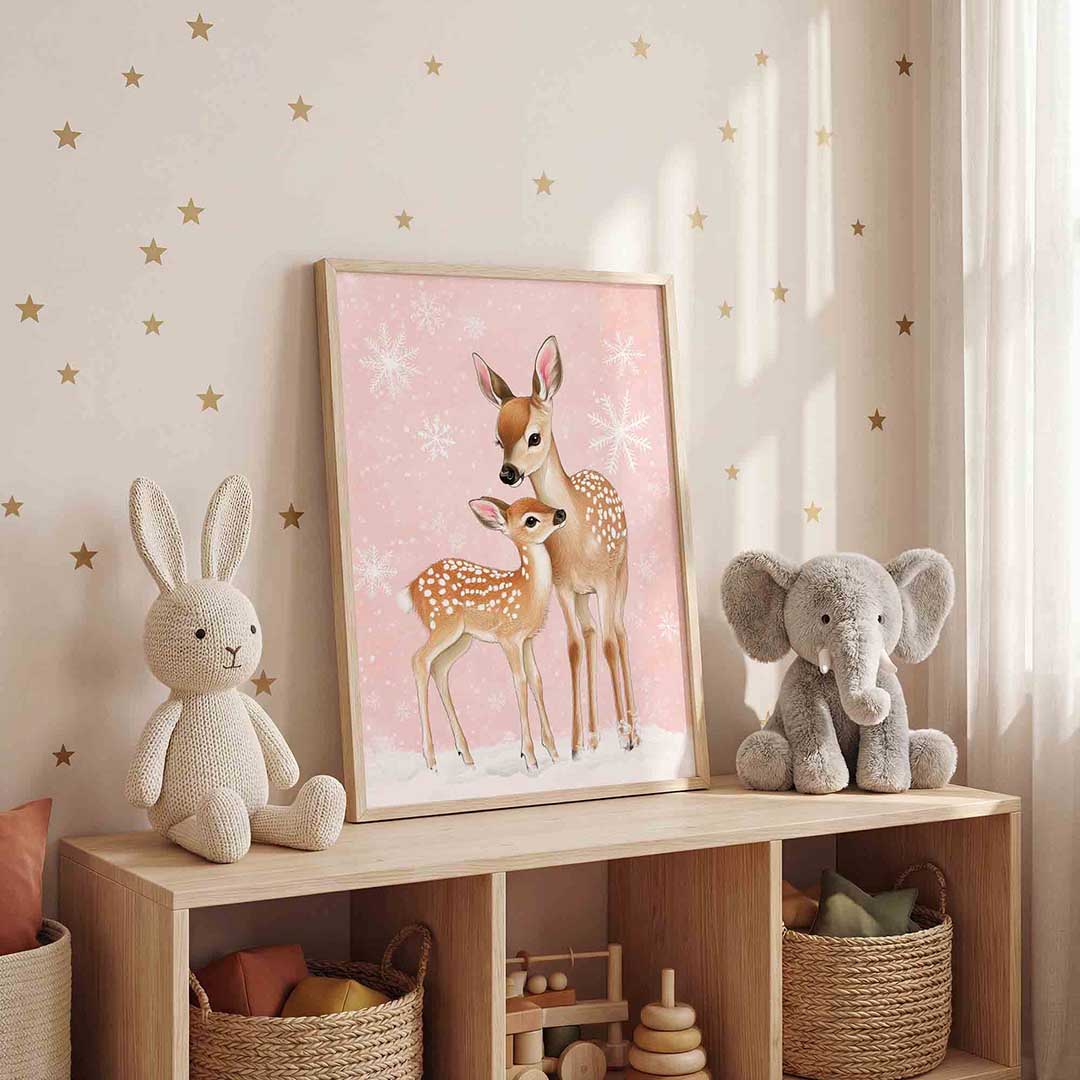 Herten op roze achtergrond Poster
