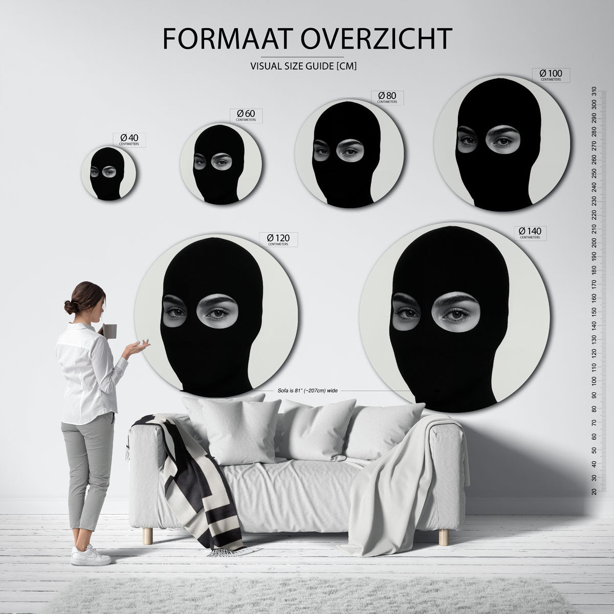 Gezicht met masker Muurcirkel