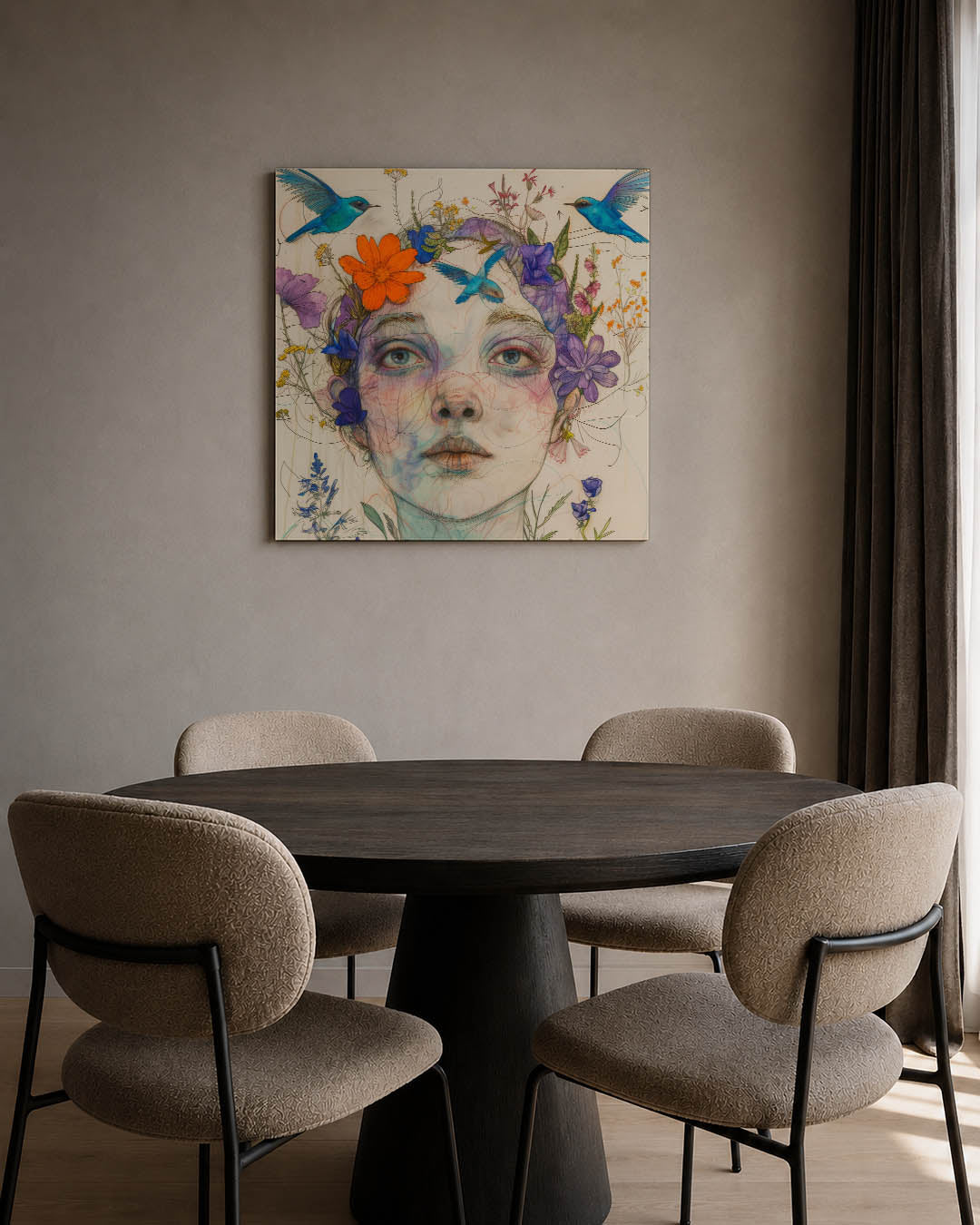 Dromerige bloemenportret Kunstwerk