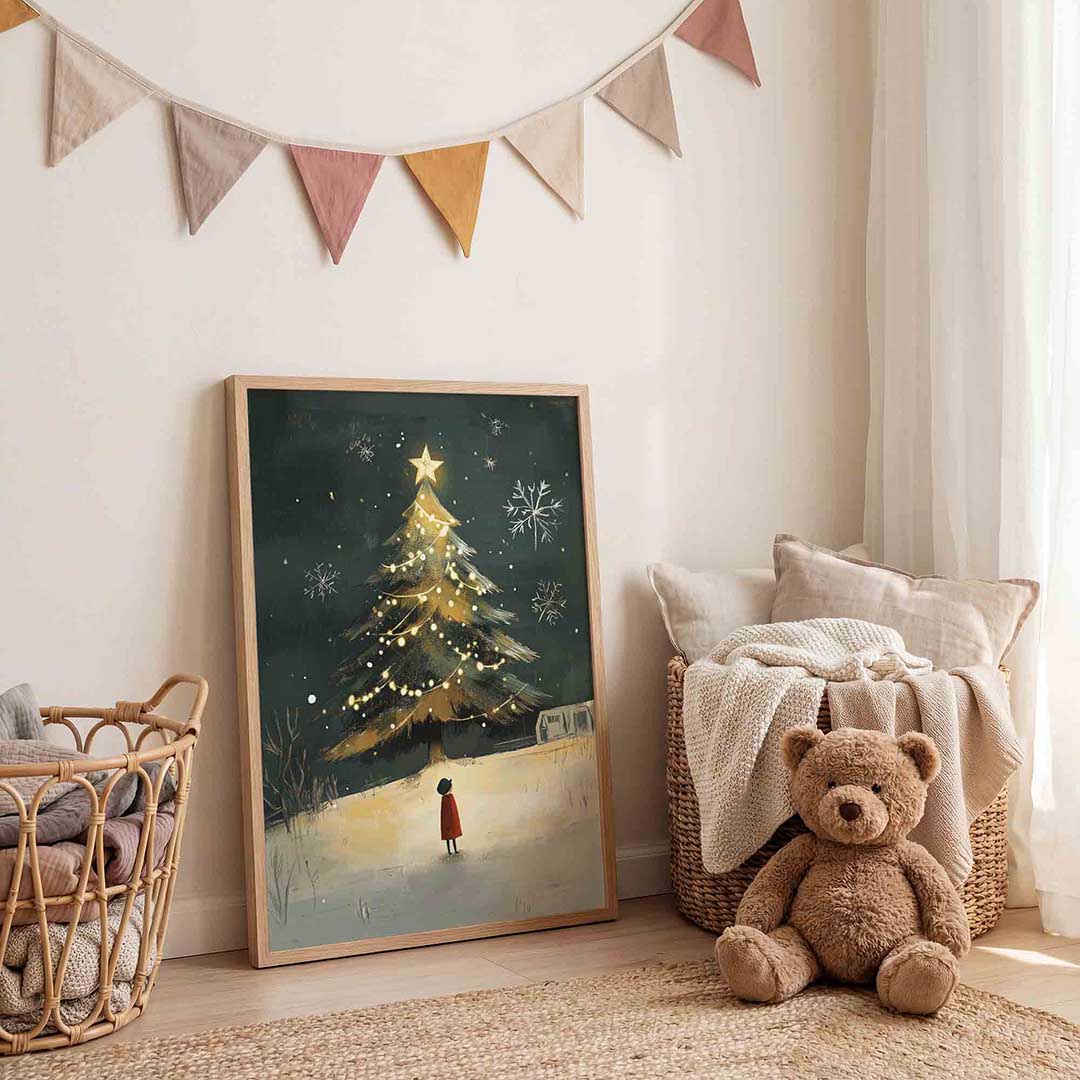 Kerstboom met kind Poster