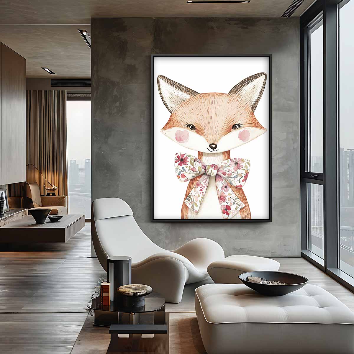 Schattige Vos met Bloemendasje Kunstwerk-canvas-dibond-plexiglas-wanddecoratie-WallArtistic