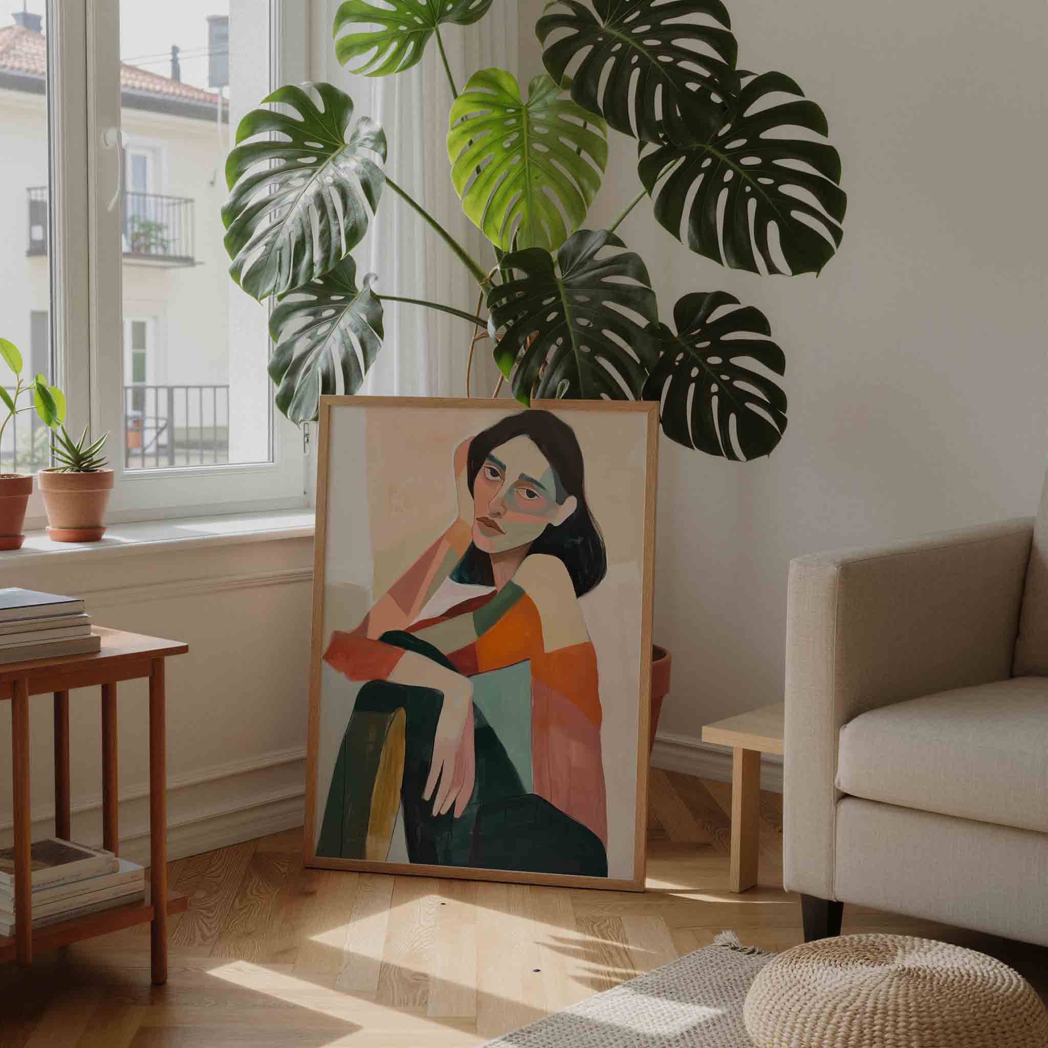 Vrouwelijk portret in abstracte vormen Poster