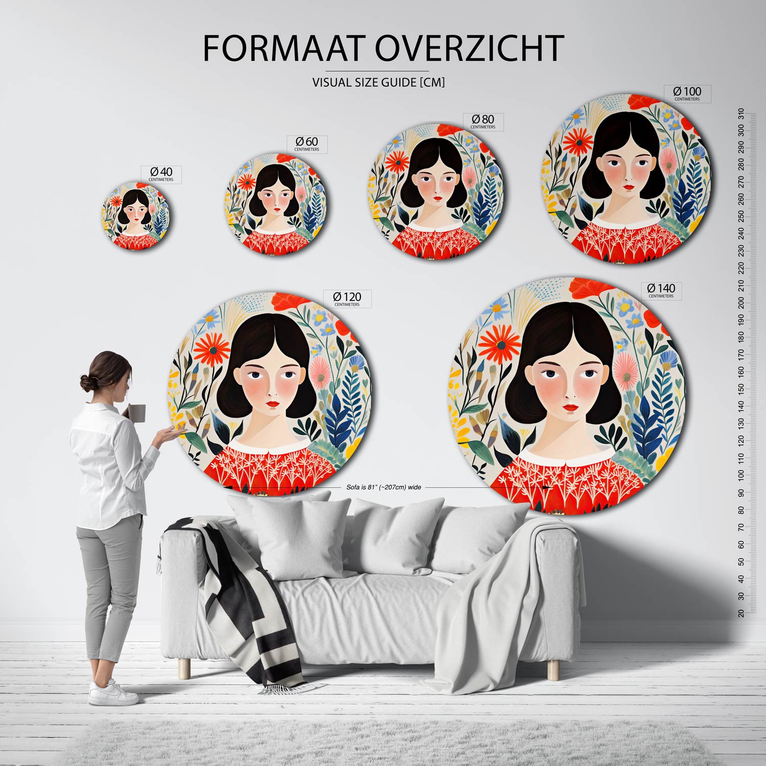 Vrouw met bloemen Muurcirkel