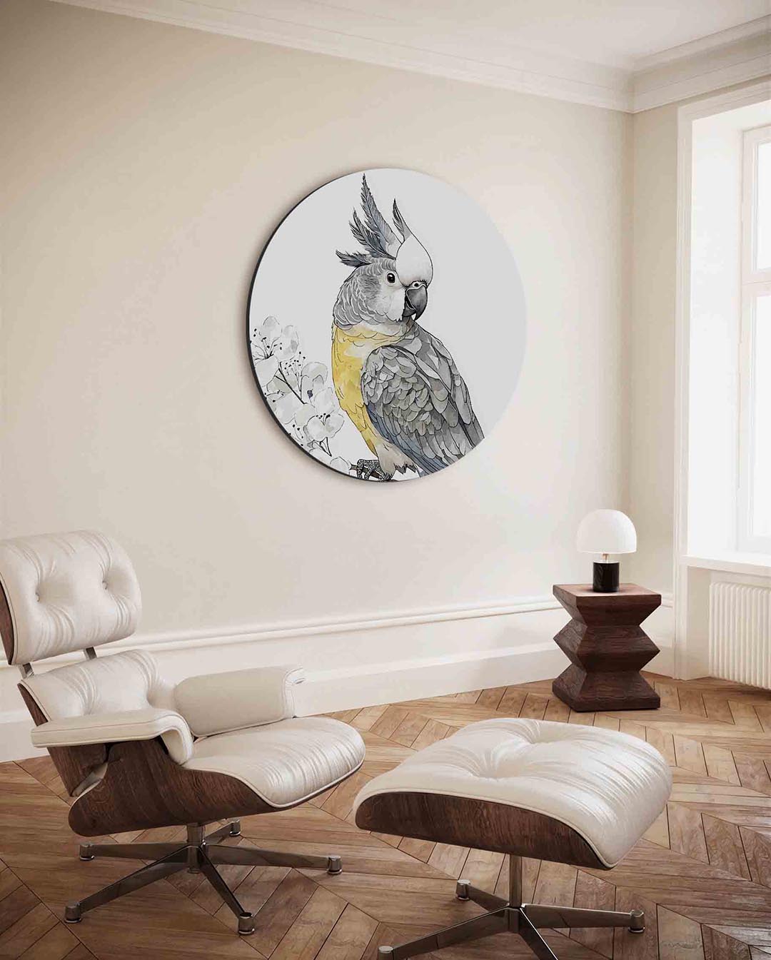 Papegaai en bloemen Muurcirkel
