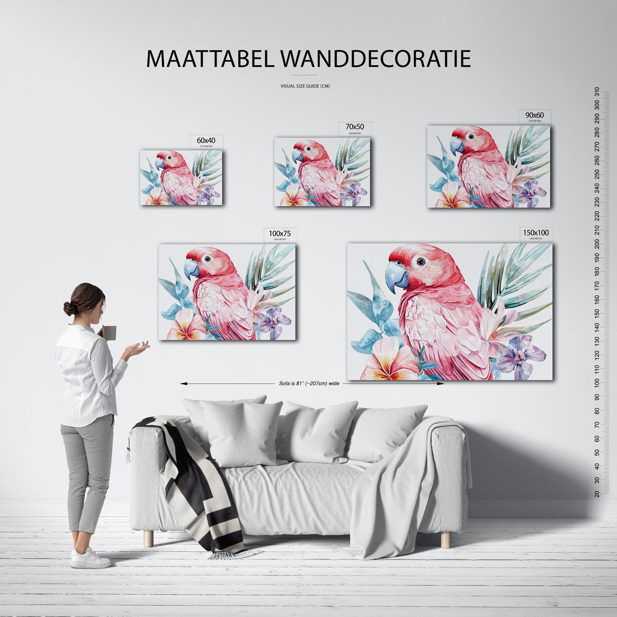 Papegaai met bloemen Kunstwerk