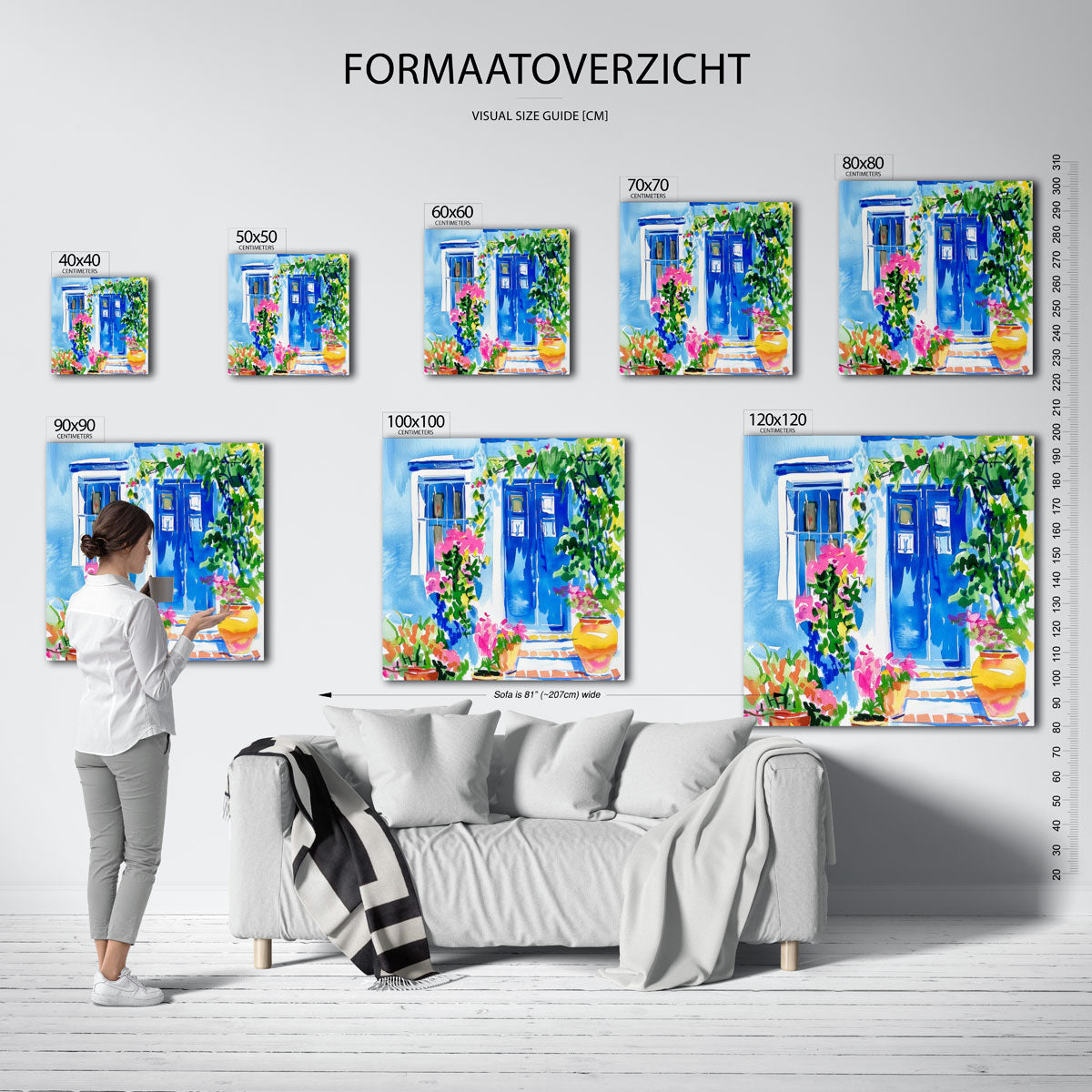 Blauwe deur en bloemen Poster