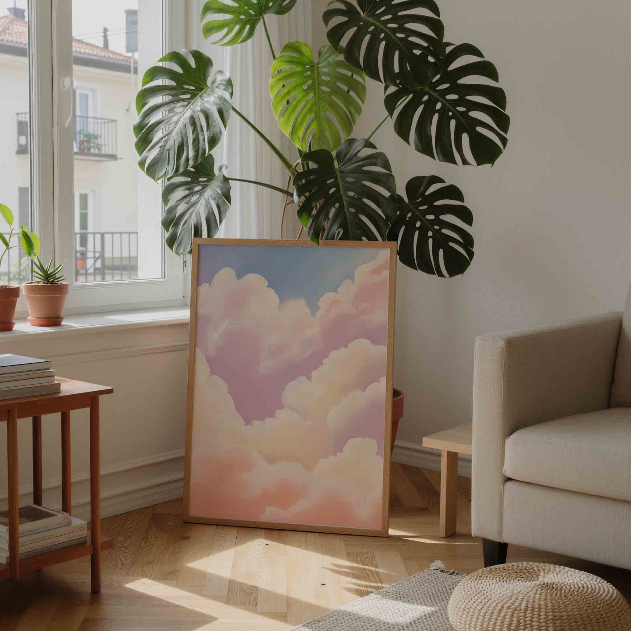 Zachtroze wolken Poster