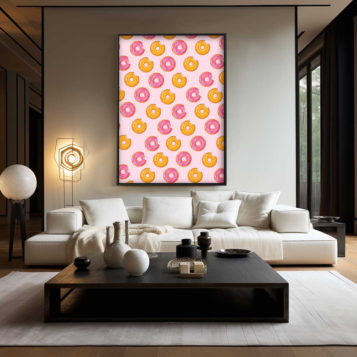 Vrolijke Donut Herhaling Kunstwerk-canvas-dibond-plexiglas-wanddecoratie-WallArtistic