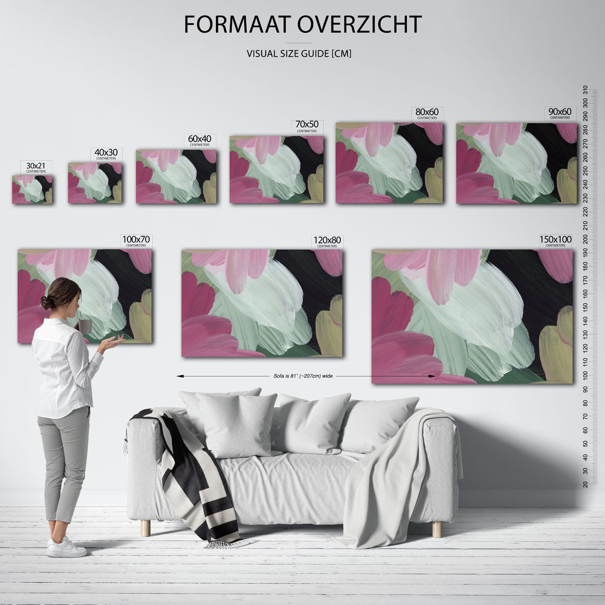 Bloemvormen in roze en groen Poster