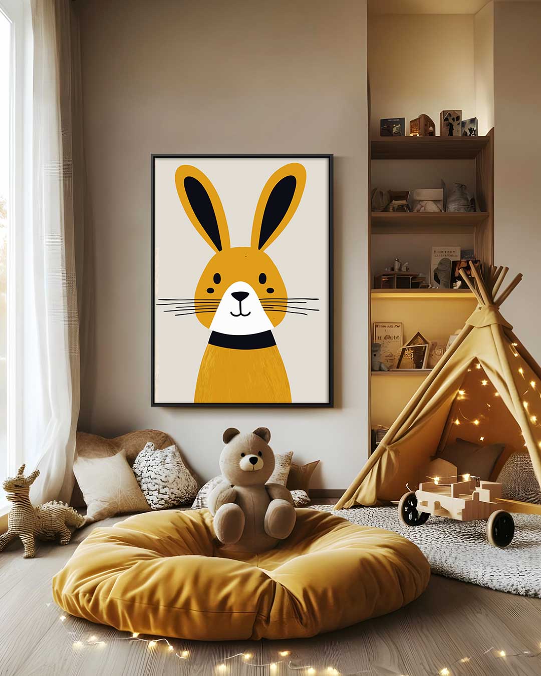 Schattig Konijn Illustratie Kunstwerk-canvas-dibond-plexiglas-wanddecoratie-WallArtistic