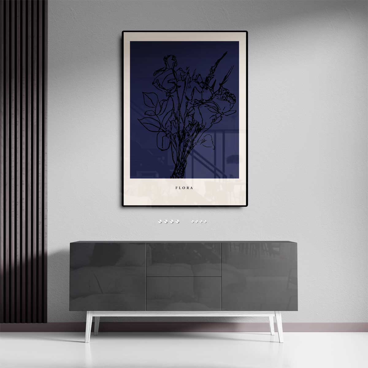 Flora in Donkerblauw Kunstwerk-canvas-dibond-plexiglas-wanddecoratie-WallArtistic