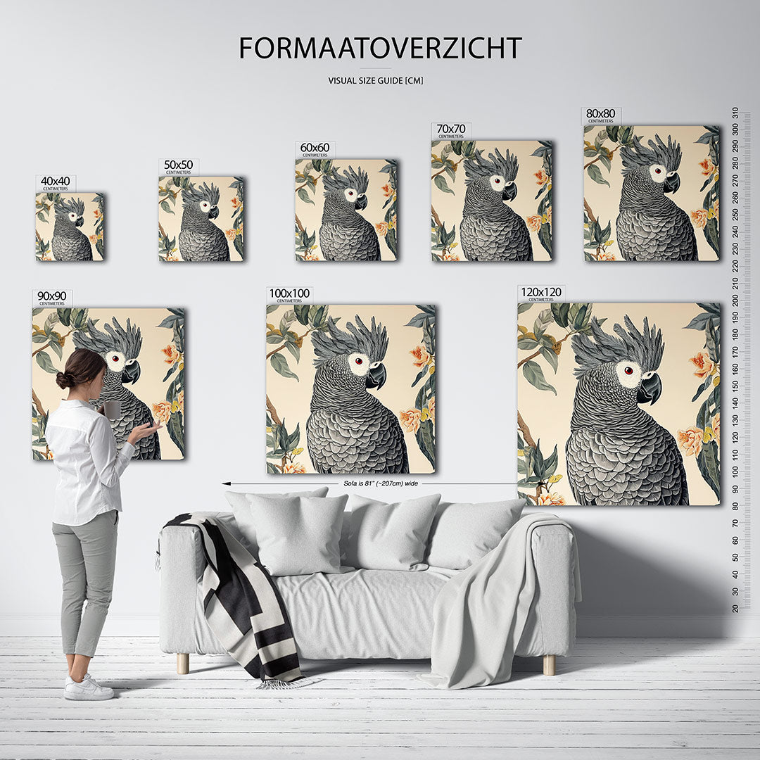 Papegaai en bloemen Kunstwerk