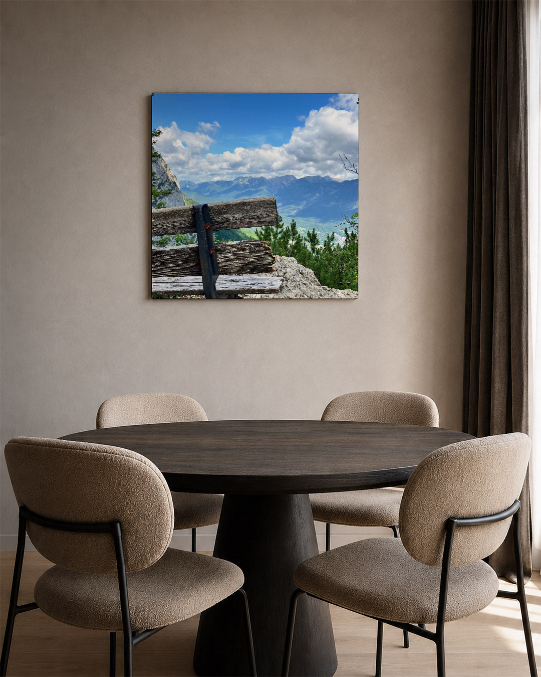 Berglandschap met bank Kunstwerk