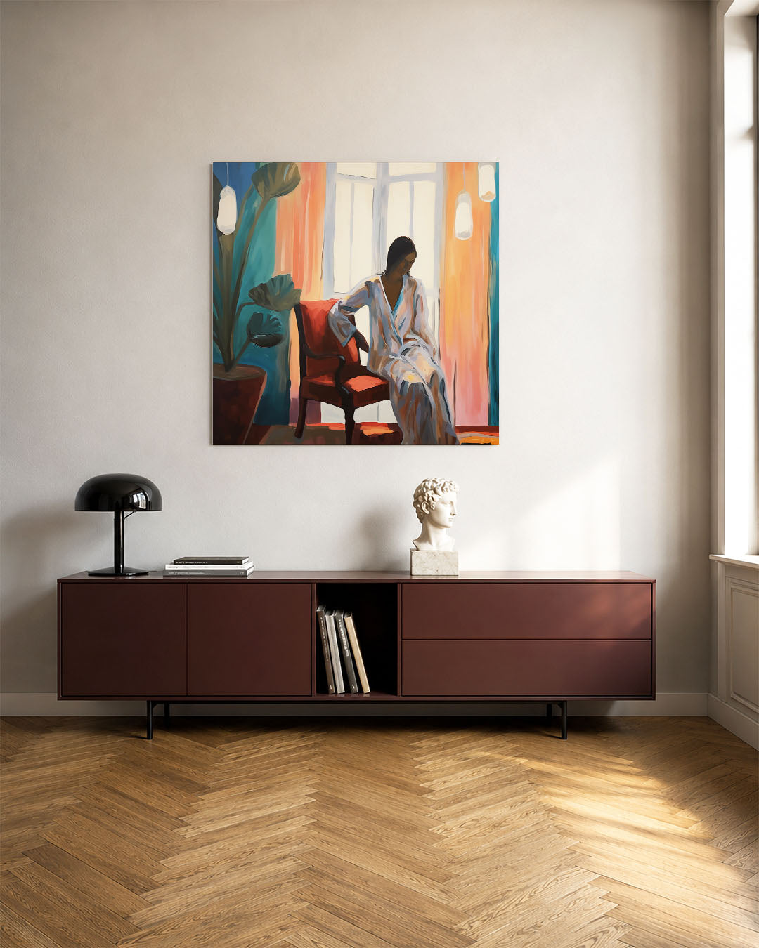 Vrouw in interieur Kunstwerk