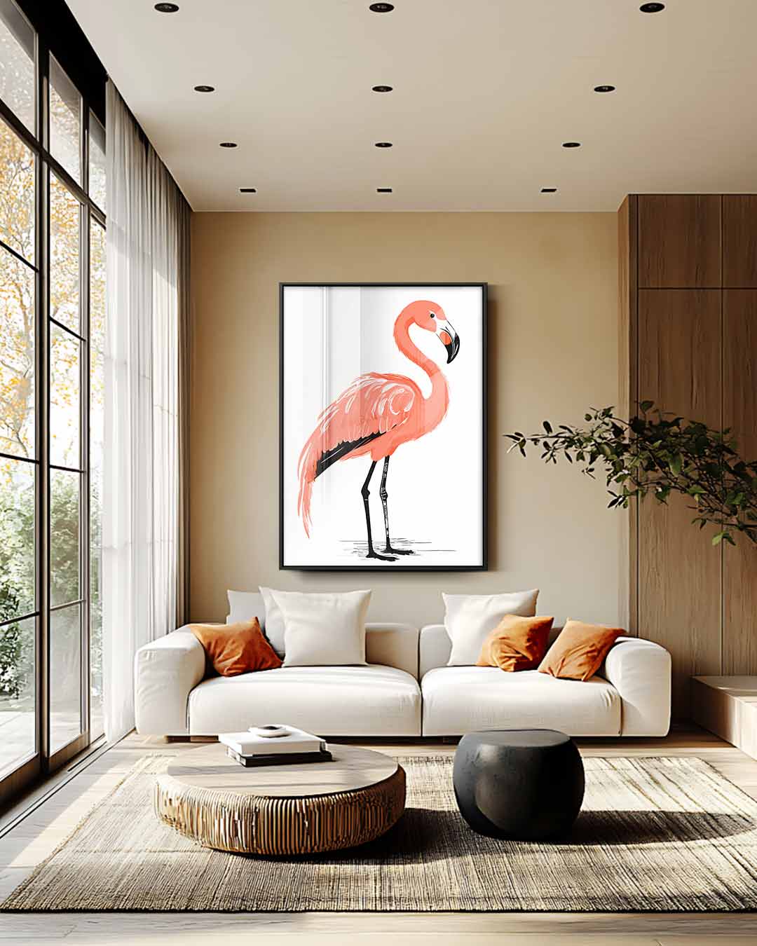 Elegante Flamingo Illustratie Kunstwerk-canvas-dibond-plexiglas-wanddecoratie-WallArtistic