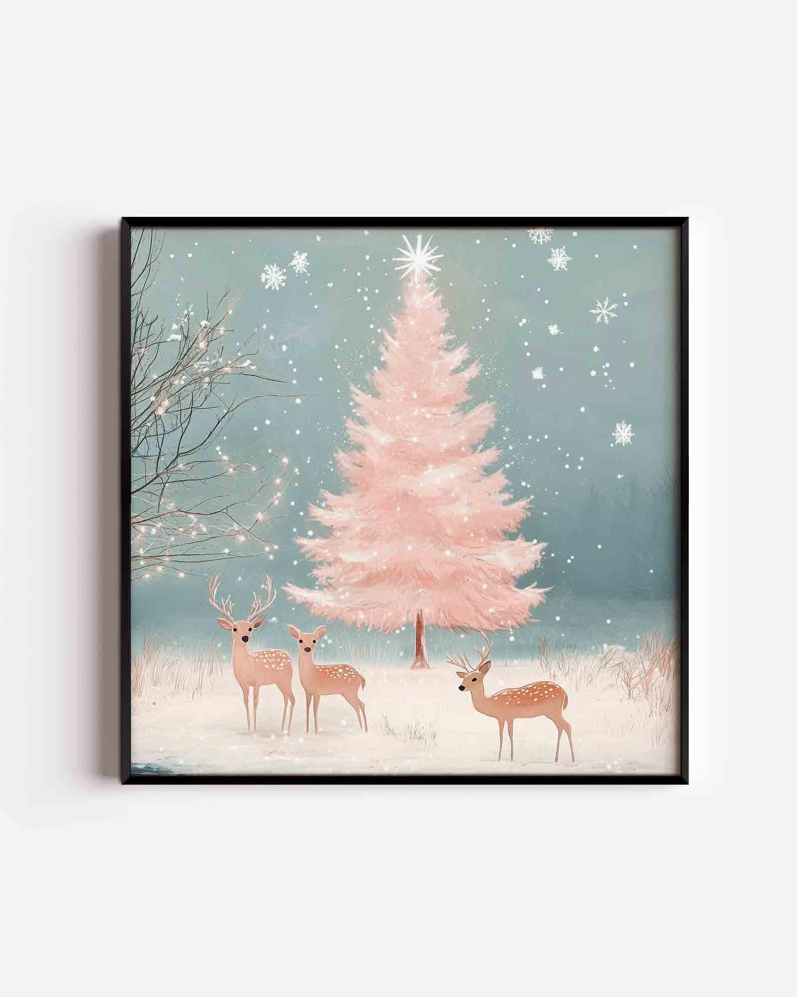 Herten en roze boom Poster