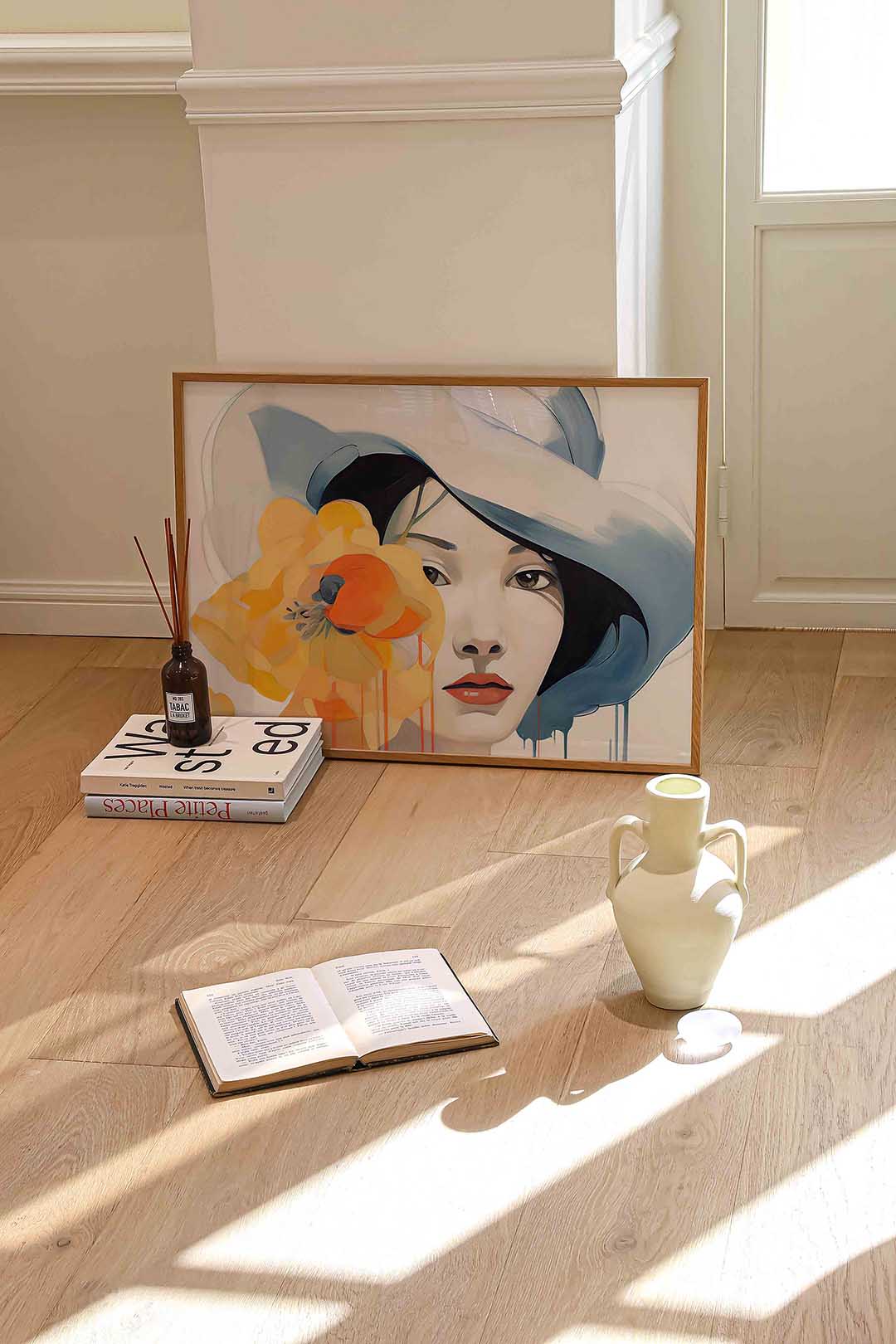 Vrouw met hoed en bloem Poster