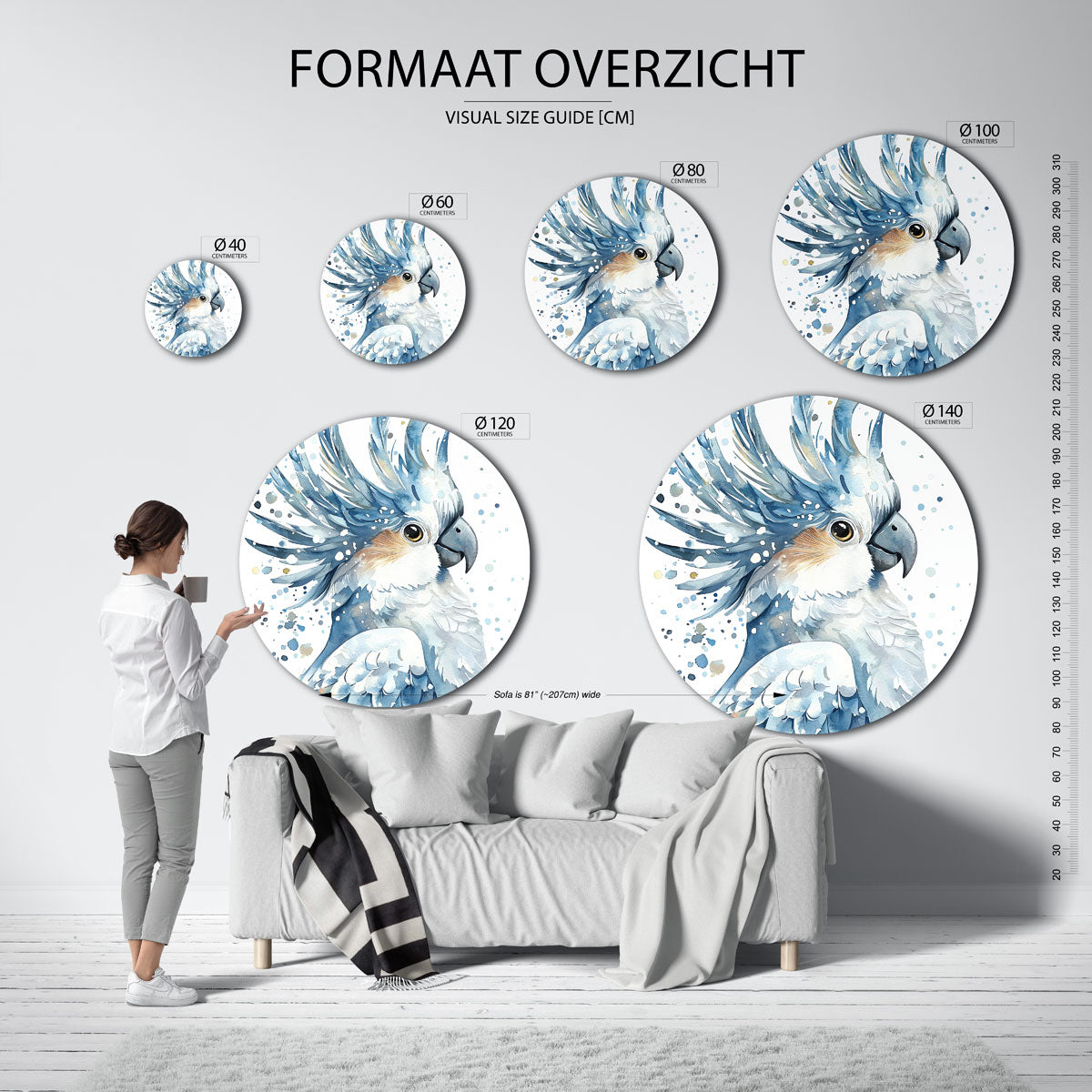 Papegaai met blauwe veren Muurcirkel