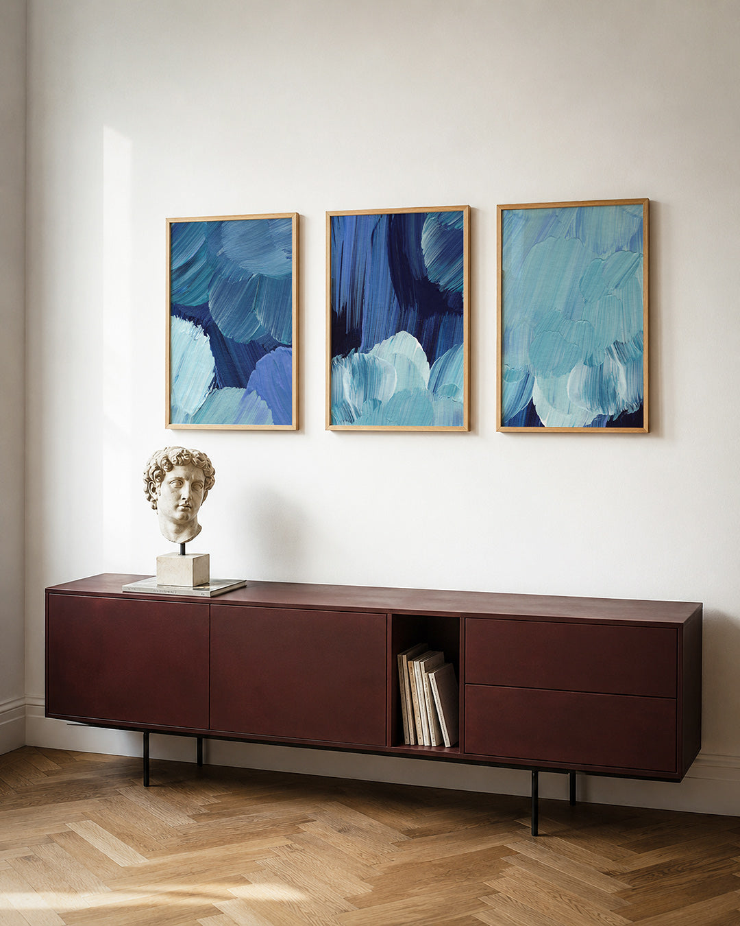 Blauwe borstelstreken Posterset