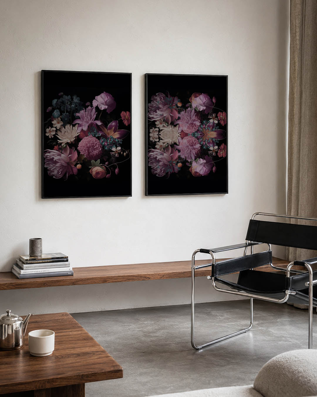 Bloemenpracht op zwart Posterset