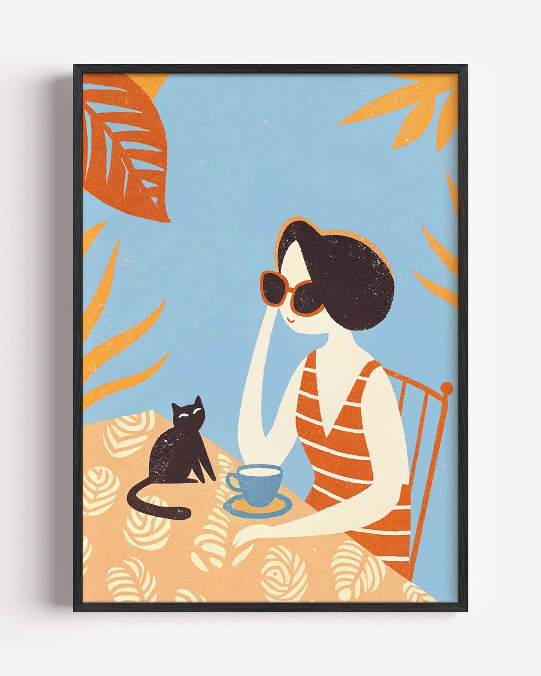 Vrouw met Kat en Koffie Poster-WallArtistic