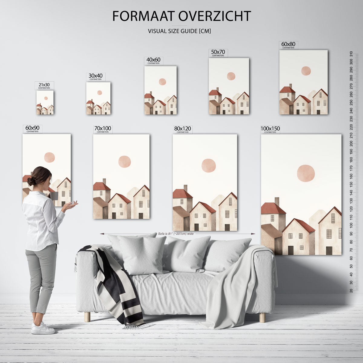 Huizen met zon Poster