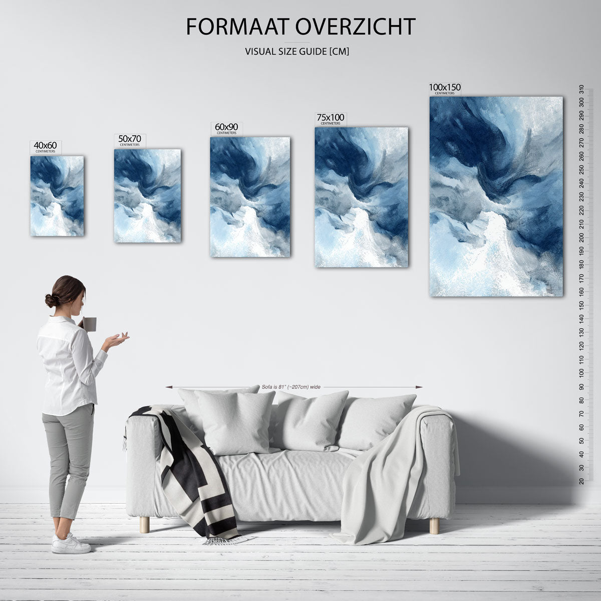 Dynamische blauwe vormen Kunstwerk