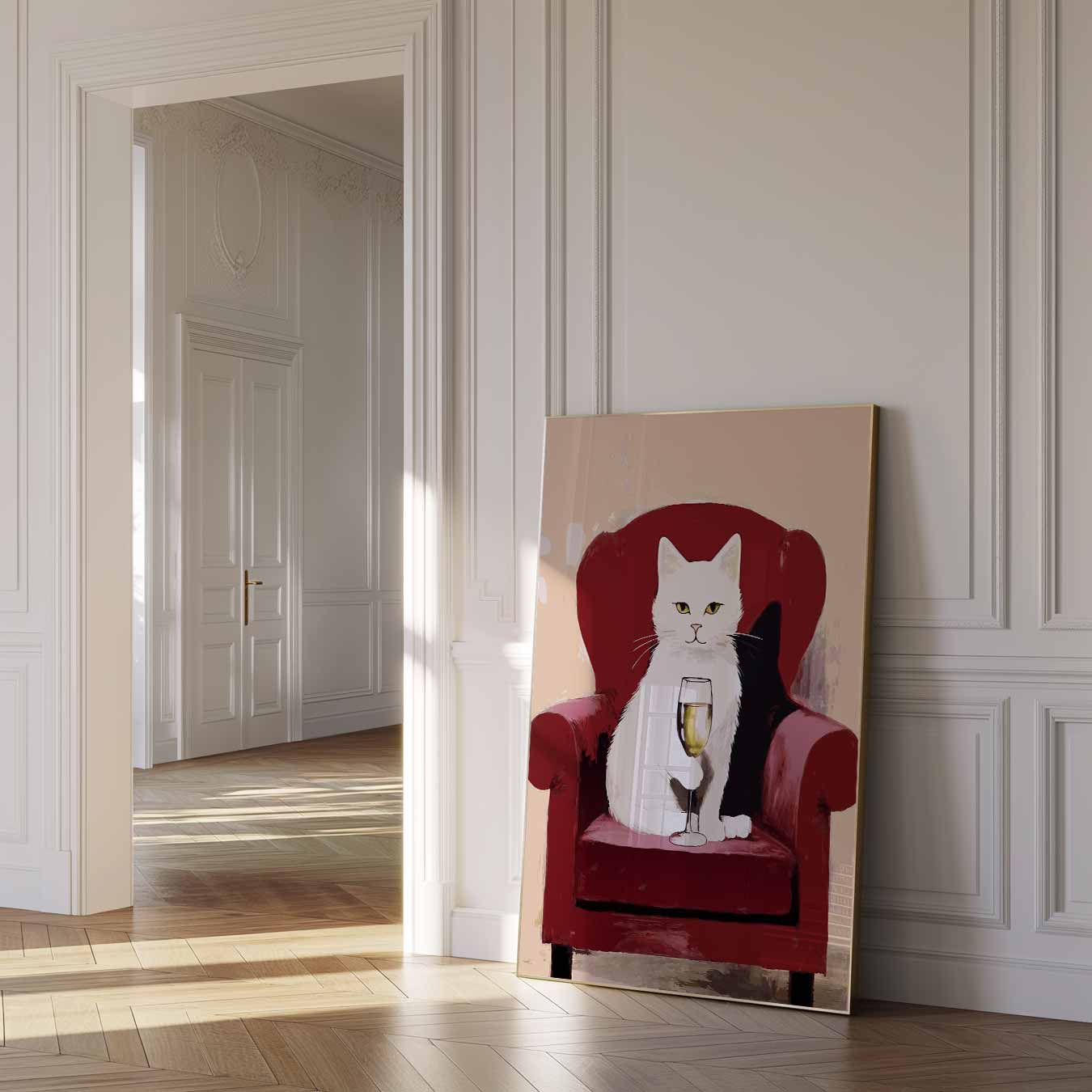 Relaxte Kat met Champagne Poster-WallArtistic